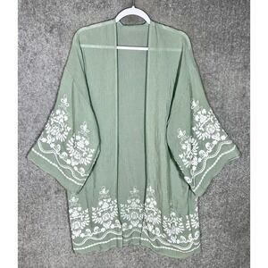 Floral Embroidered Open Front Semi Sheer Boho Kimono Womens One Size BOHO Beachy